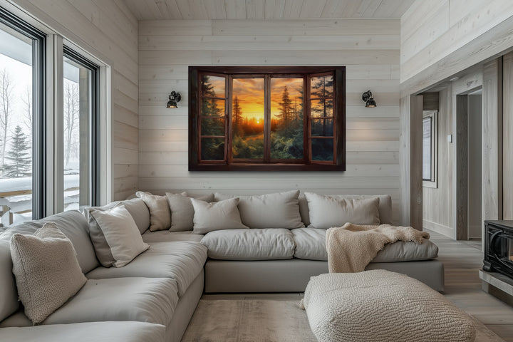 Forest View From Open Window Rustic Cabin Wall Art