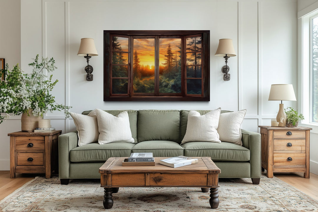 Forest View From Open Window Rustic Cabin Wall Art