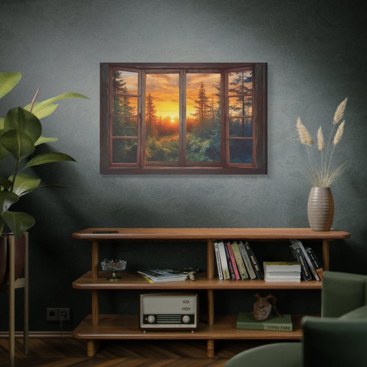 Forest View From Open Window Rustic Cabin Wall Art