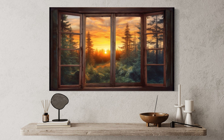 Forest View From Open Window Rustic Cabin Wall Art