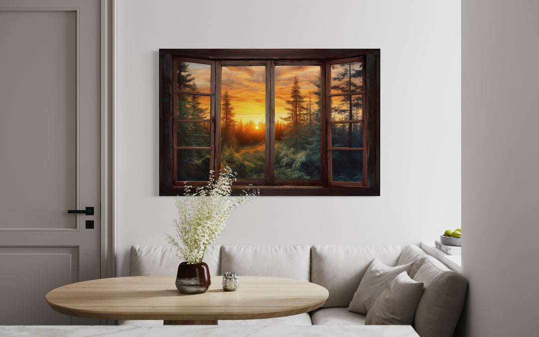 Forest View From Open Window Rustic Cabin Wall Art