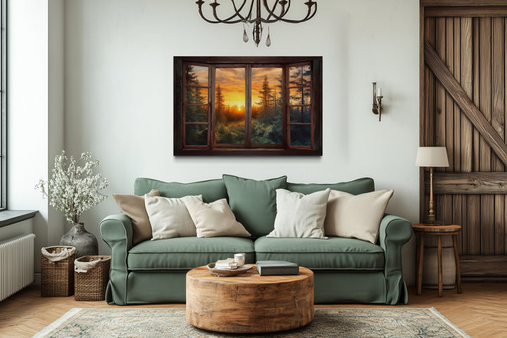 Forest View From Open Window Rustic Cabin Wall Art