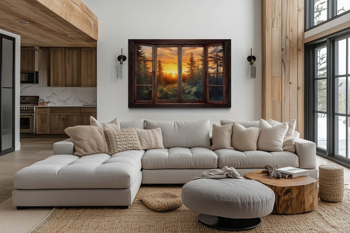 Forest View From Open Window Rustic Cabin Wall Art