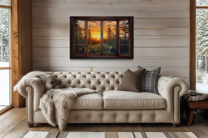 Forest View From Open Window Rustic Cabin Wall Art