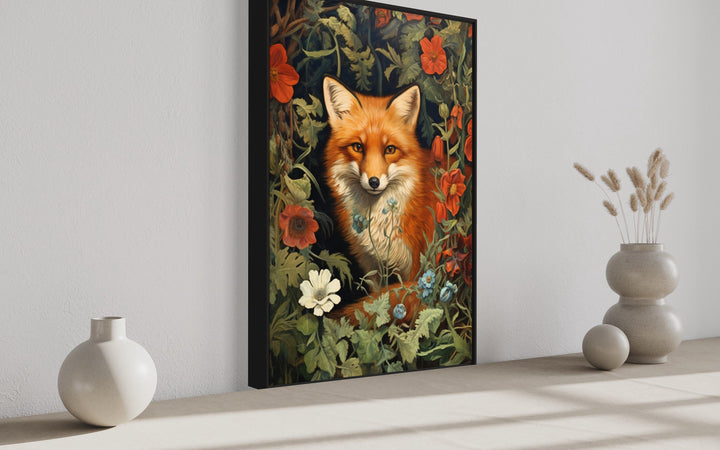 Fox In The Forest Flowers Moody Painting Cottagecore Wall Art