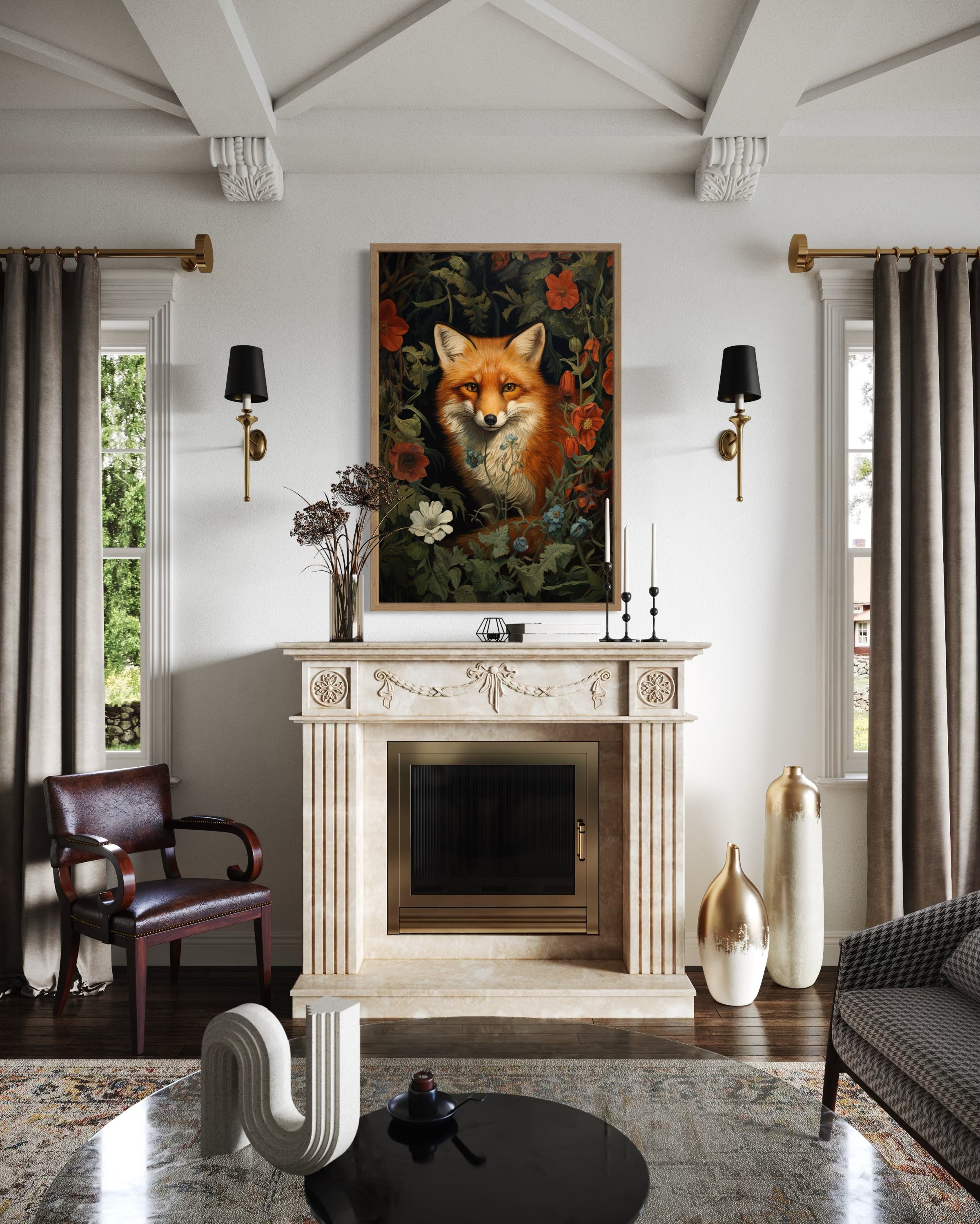 Moody Fox Forest Flowers Cottagecore Wall Art – Wall Decor Delights
