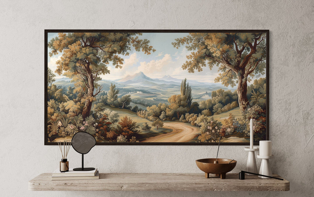 Framed Antique Style Tapestry Landscape Canvas Wall Art