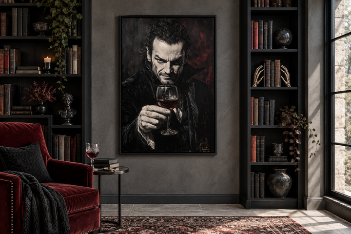 Toile murale représentant un vampire gothique avec du vin rouge 