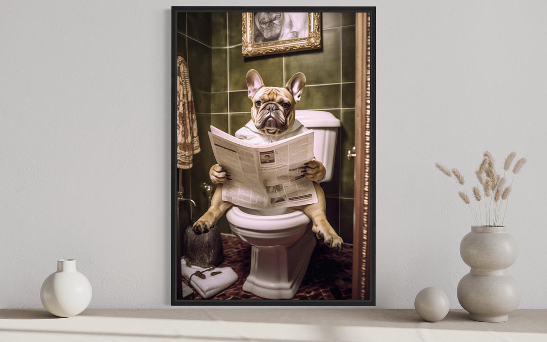 French Bulldog On The Toilet Reading Newspaper Picture