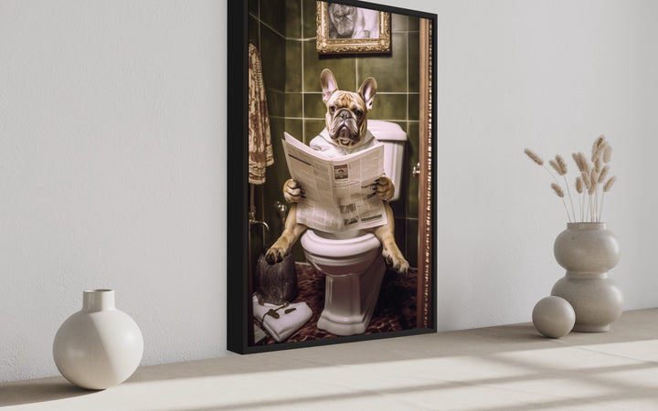 French Bulldog On The Toilet Reading Newspaper Picture