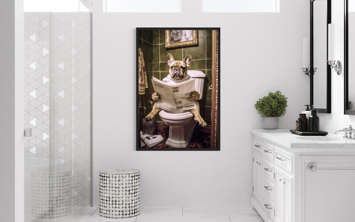 French Bulldog On The Toilet Reading Newspaper Picture