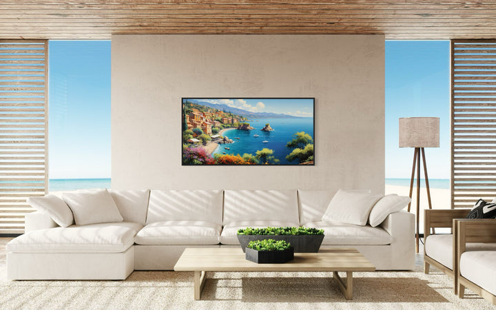 French Riviera Coastal Framed Canvas Wall Art