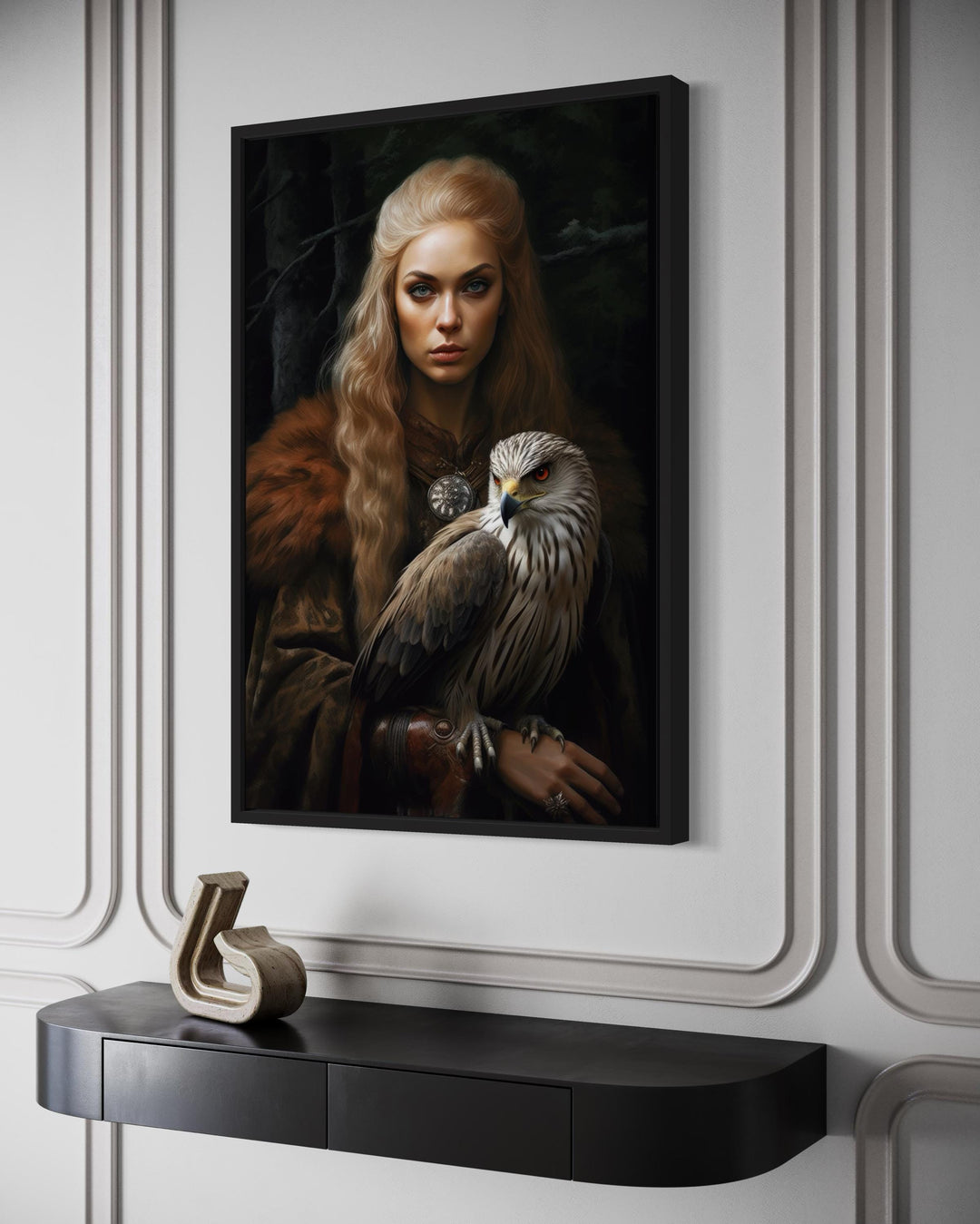 Freya Norse Goddess With Falcon Famed Canvas Wall Art