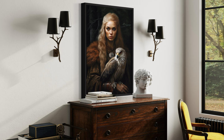 Freya Norse Goddess With Falcon Famed Canvas Wall Art