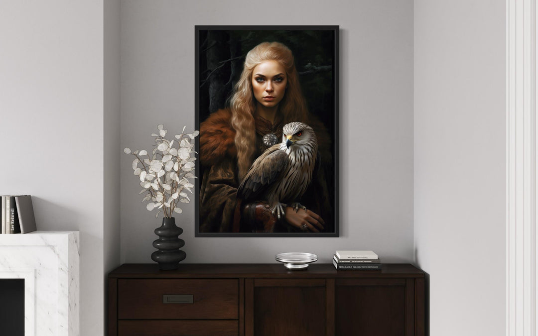 Freya Norse Goddess With Falcon Famed Canvas Wall Art