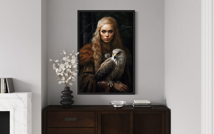 Freya Norse Goddess With Falcon Famed Canvas Wall Art