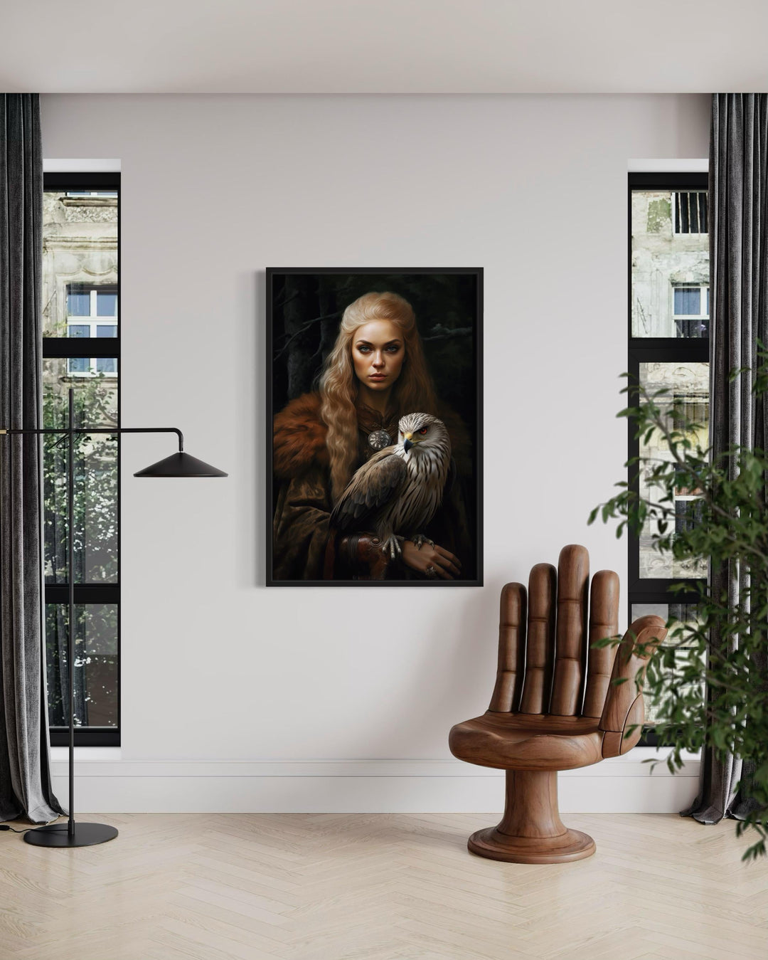 Freya Norse Goddess With Falcon Famed Canvas Wall Art