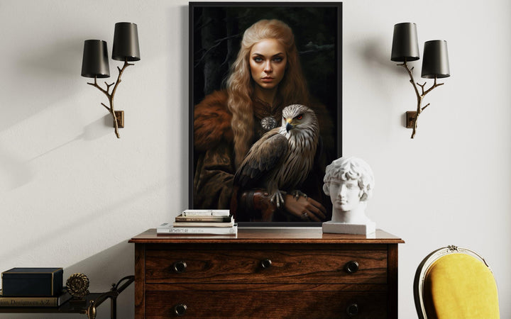 Freya Norse Goddess With Falcon Famed Canvas Wall Art