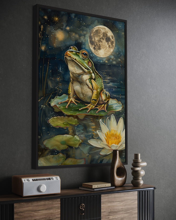 Frog in Swamp Under The Moon Moody Cottagecore Decor