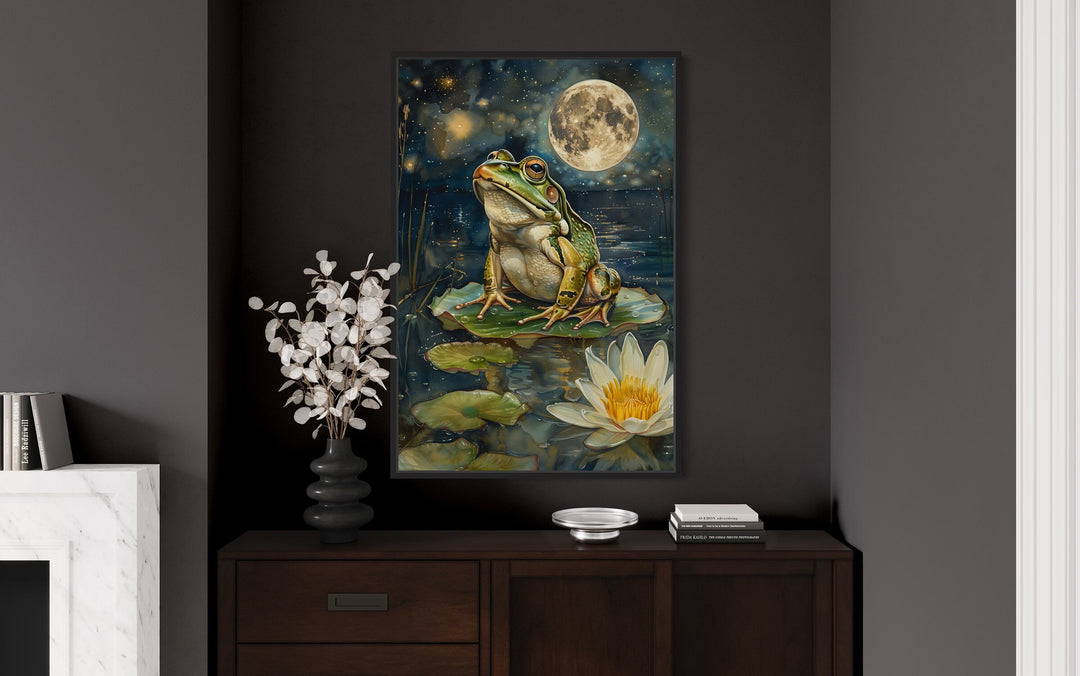 Frog in Swamp Under The Moon Moody Cottagecore Decor