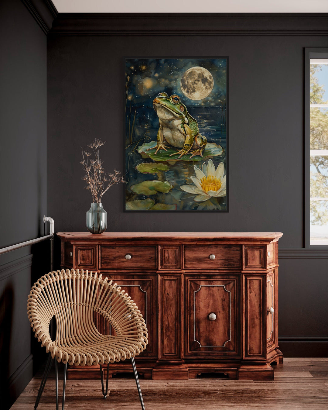 Frog in Swamp Under The Moon Moody Cottagecore Decor