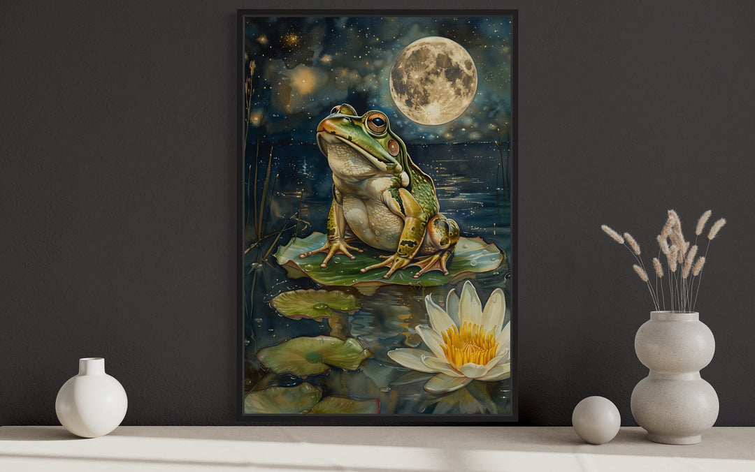 Frog in Swamp Under The Moon Moody Cottagecore Decor
