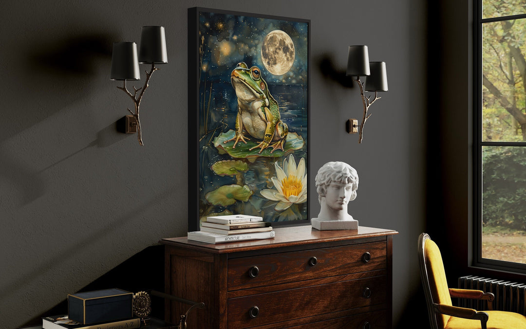 Frog in Swamp Under The Moon Moody Cottagecore Decor