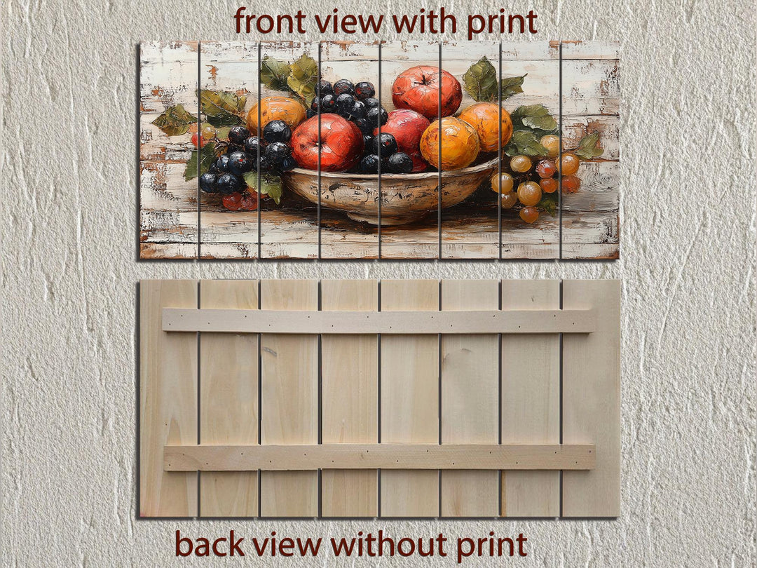 Fruit Bowl Distressed Wood Wall Art Rustic Kitchen Dining Room Decor