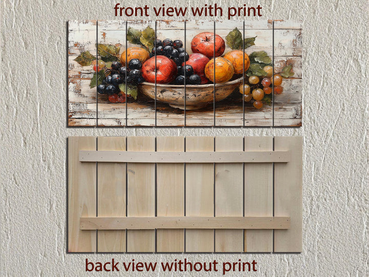 Fruit Bowl Distressed Wood Wall Art Rustic Kitchen Dining Room Decor