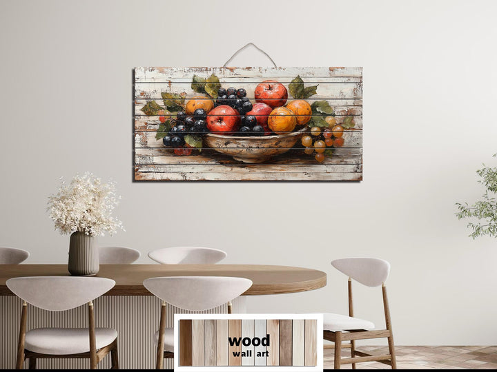 Fruit Bowl Distressed Wood Wall Art Rustic Kitchen Dining Room Decor