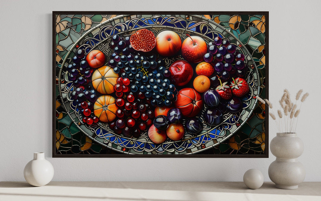 Fruit Platter Stained Glass Style Modern Dining Room Wall Art