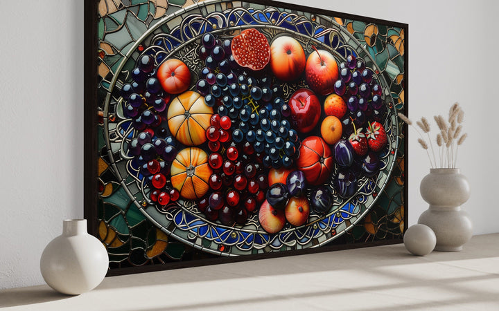 Fruit Platter Stained Glass Style Modern Dining Room Wall Art