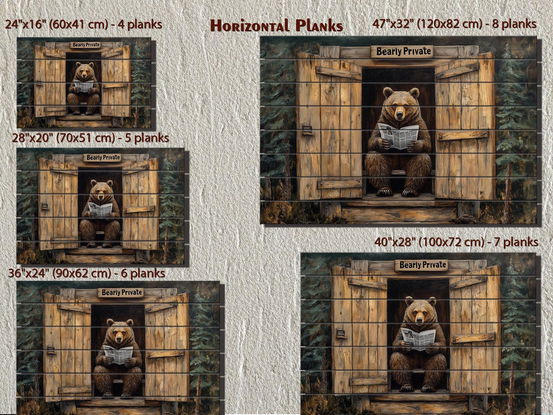 Funny Bear In Outhouse Distressed Wood Wall Art