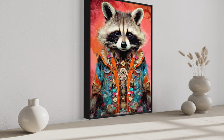 Funny Racoon In Suit Fashion Canvas Wall Art