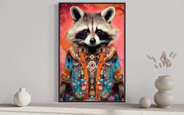 Funny Racoon In Suit Fashion Canvas Wall Art