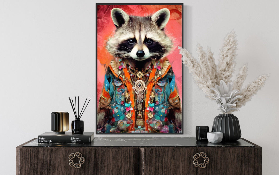 Funny Racoon In Suit Fashion Canvas Wall Art