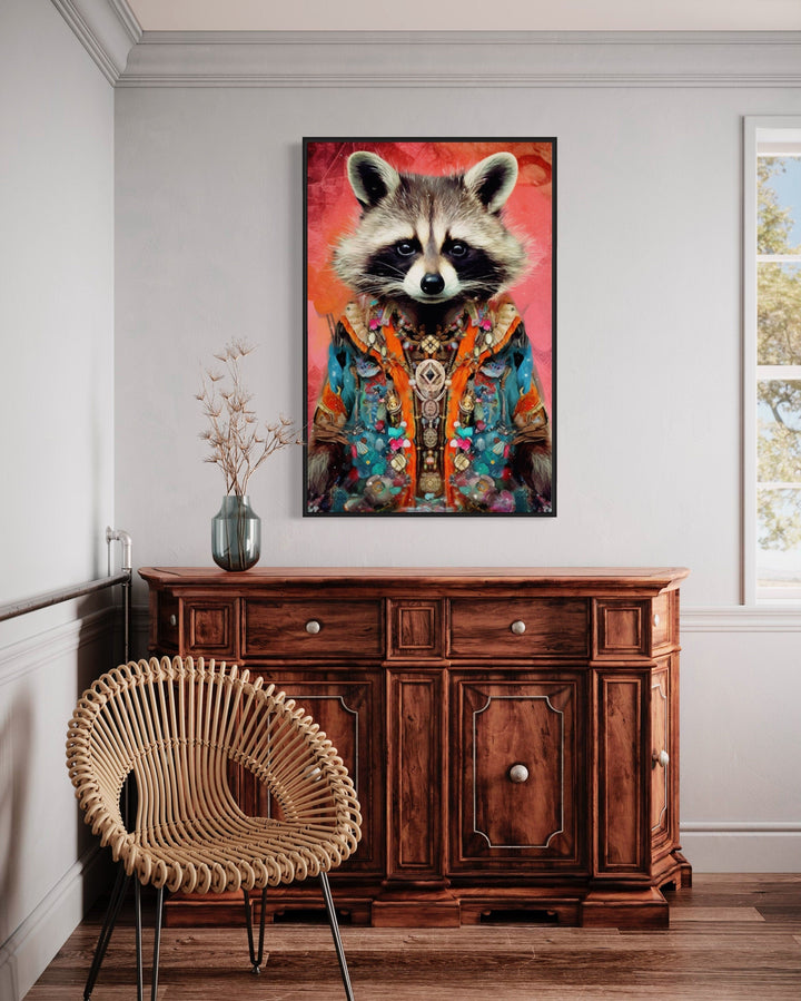 Funny Racoon In Suit Fashion Canvas Wall Art