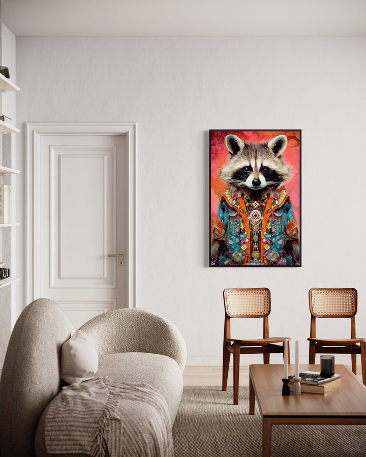 Funny Racoon In Suit Fashion Canvas Wall Art