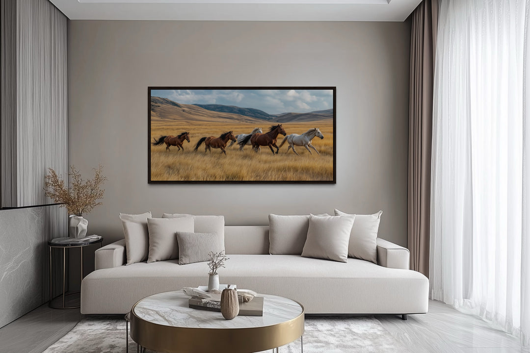 Galloping Wild Horses In Nature Framed Canvas Wall Art