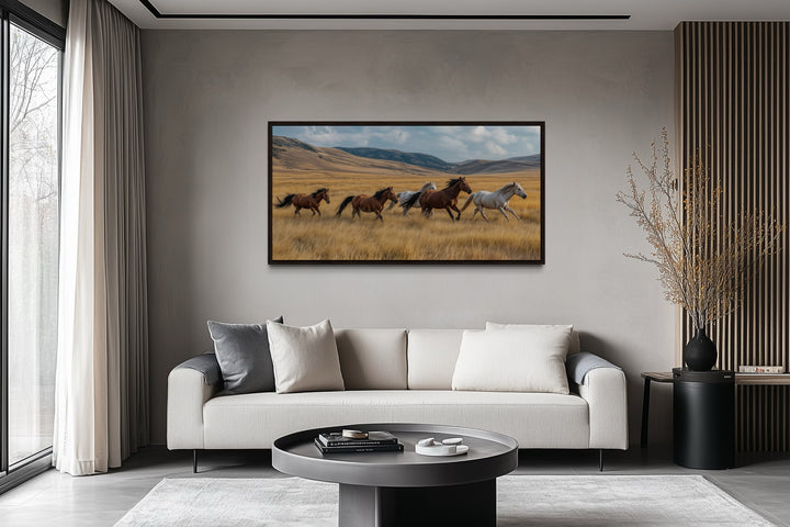 Galloping Wild Horses In Nature Framed Canvas Wall Art