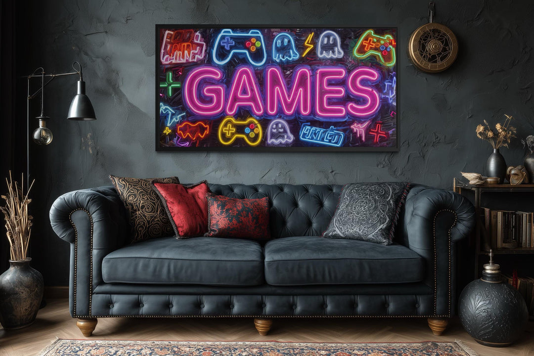 Game Room Wall Decor – Retro Arcade Wall Art | Colorful Gamer Lounge Canvas Print