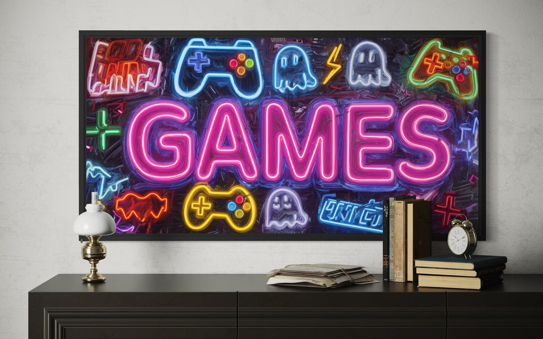 Game Room Wall Decor – Retro Arcade Wall Art | Colorful Gamer Lounge Canvas Print for Men
