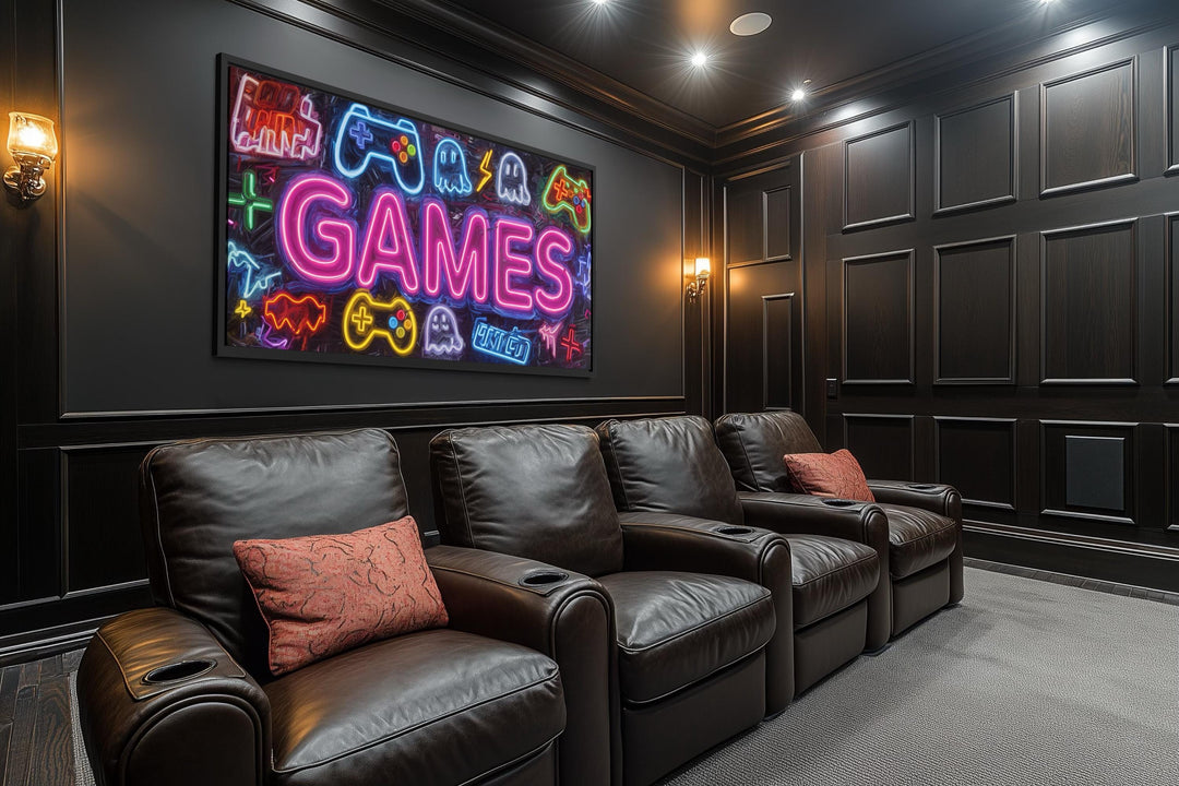 Game Room Wall Decor – Retro Arcade Wall Art | Colorful Gamer Lounge Canvas Print for Men