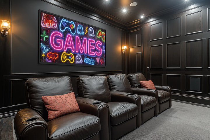 Game Room Wall Decor – Retro Arcade Wall Art | Colorful Gamer Lounge Canvas Print for Men