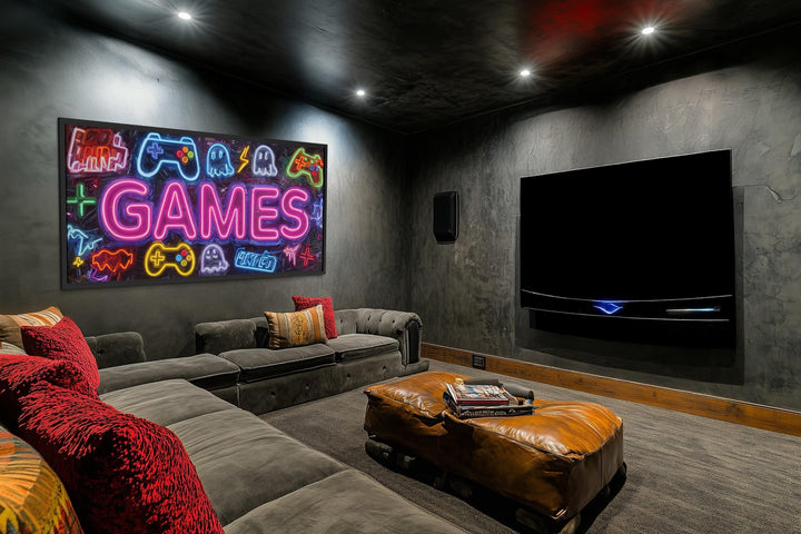 Game Room Wall Decor – Retro Arcade Wall Art | Colorful Gamer Lounge Canvas Print for Men