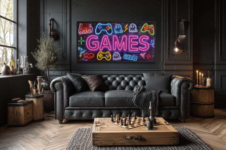 Game Room Wall Decor – Retro Arcade Wall Art | Colorful Gamer Lounge Canvas Print for Men