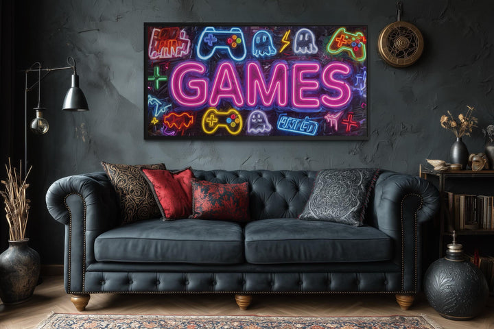 Game Room Wall Decor – Retro Arcade Wall Art | Colorful Gamer Lounge Canvas Print for Men