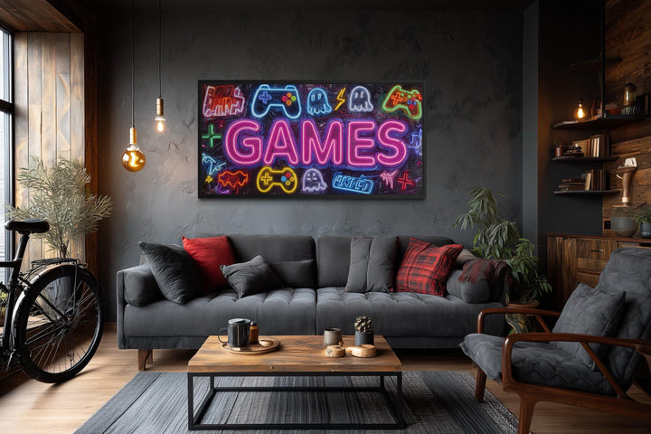 Game Room Wall Decor – Retro Arcade Wall Art | Colorful Gamer Lounge Canvas Print for Men