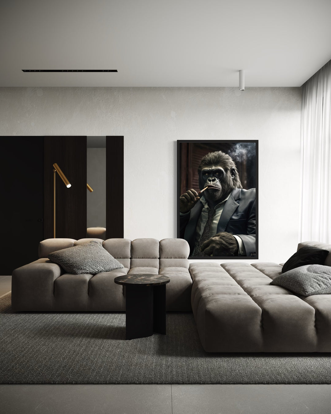Gangster Gorilla Smoking Cigar Framed Canvas Wall Art For Men