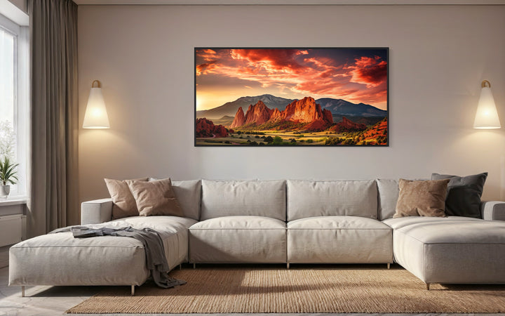 Garden of the Gods Pikes Peak Colorado Mountains Framed Canvas Wall Art